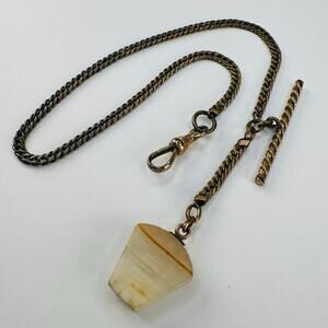 Antique Watch Fob Albert Chain with Carved Agate Pendant